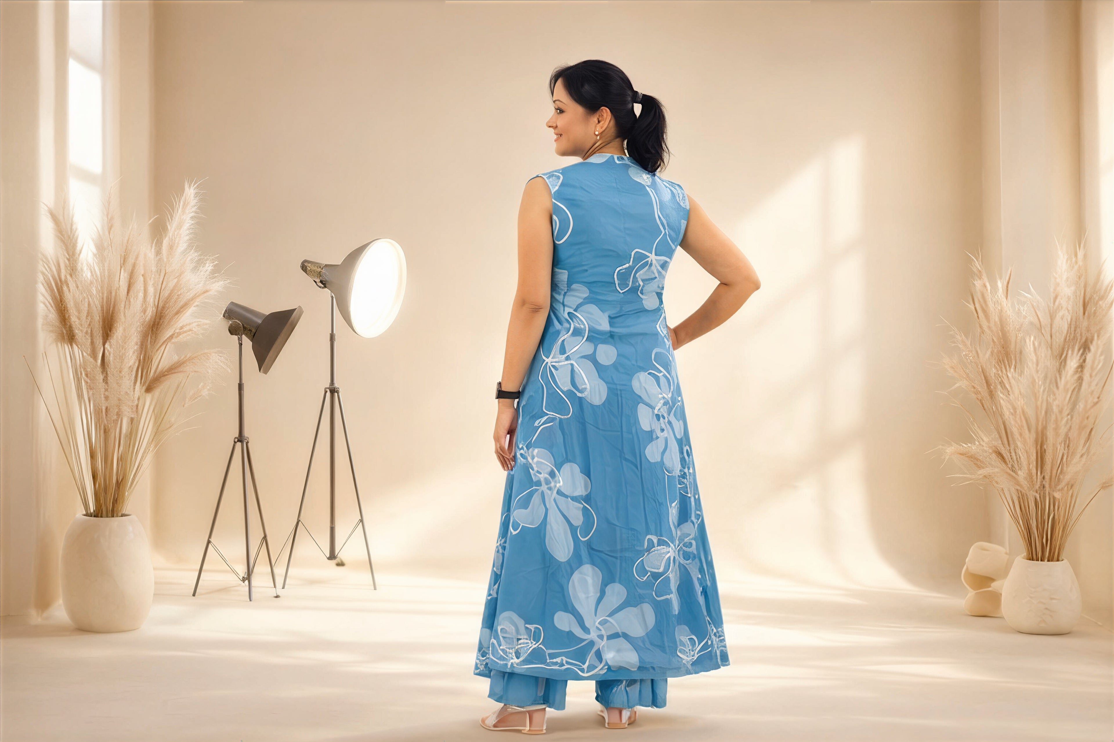Azure Flora – Hand-Printed Cotton Kurta Set