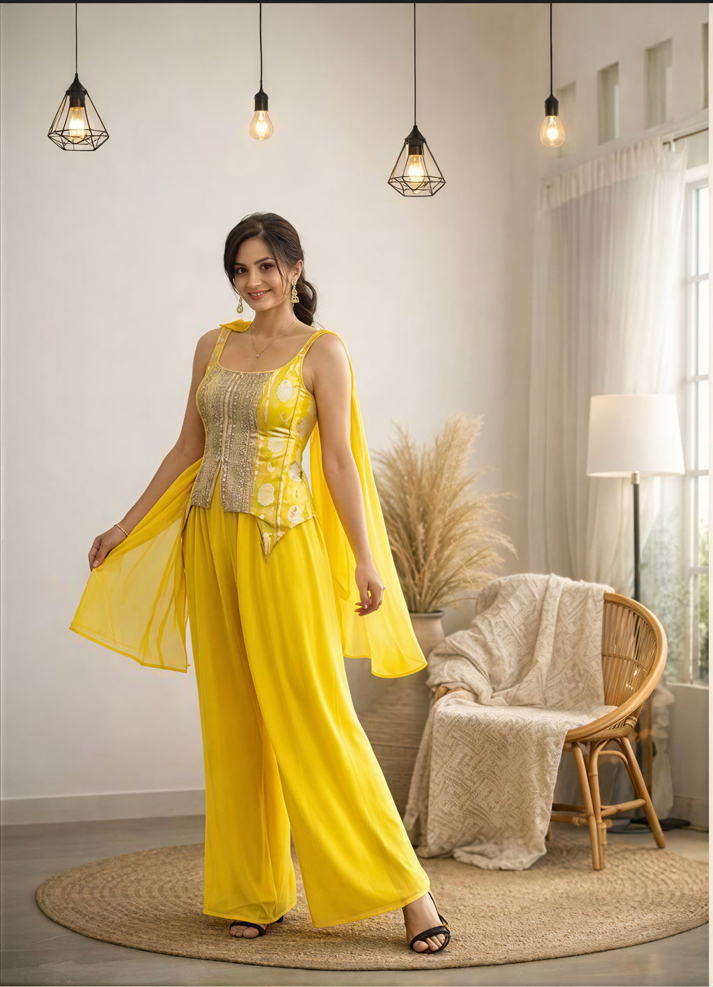 Yellow full set sararah with short  top