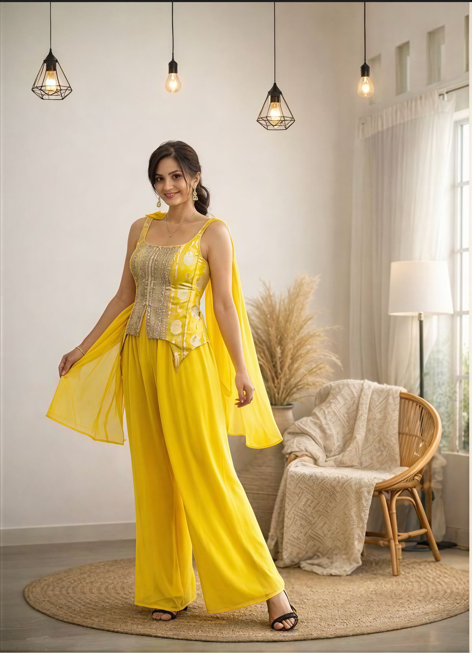 Yellow full set sararah with short  top