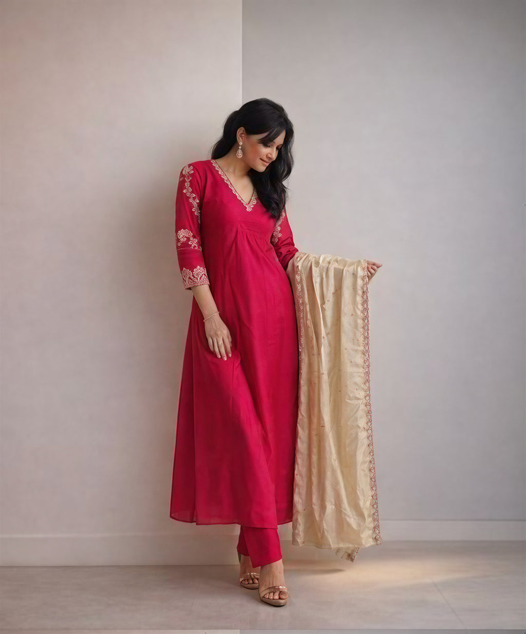 Red full set with duppata and work on sleeve