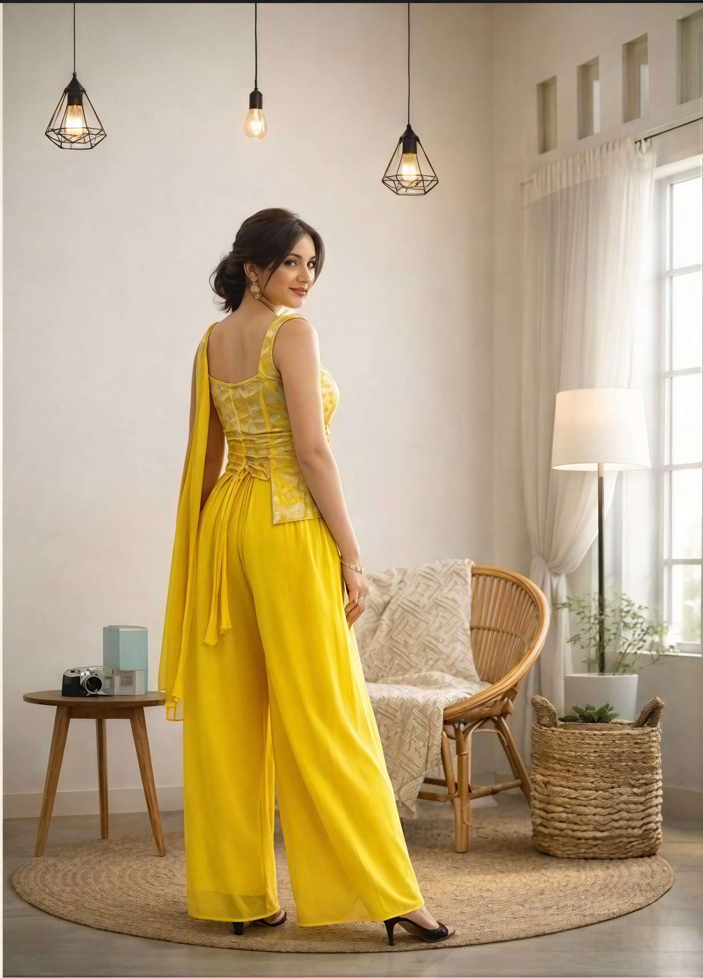 Yellow full set sararah with short  top