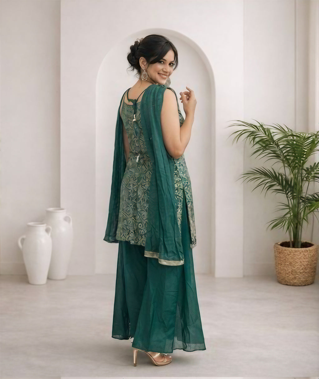 Green sararah with long kurti