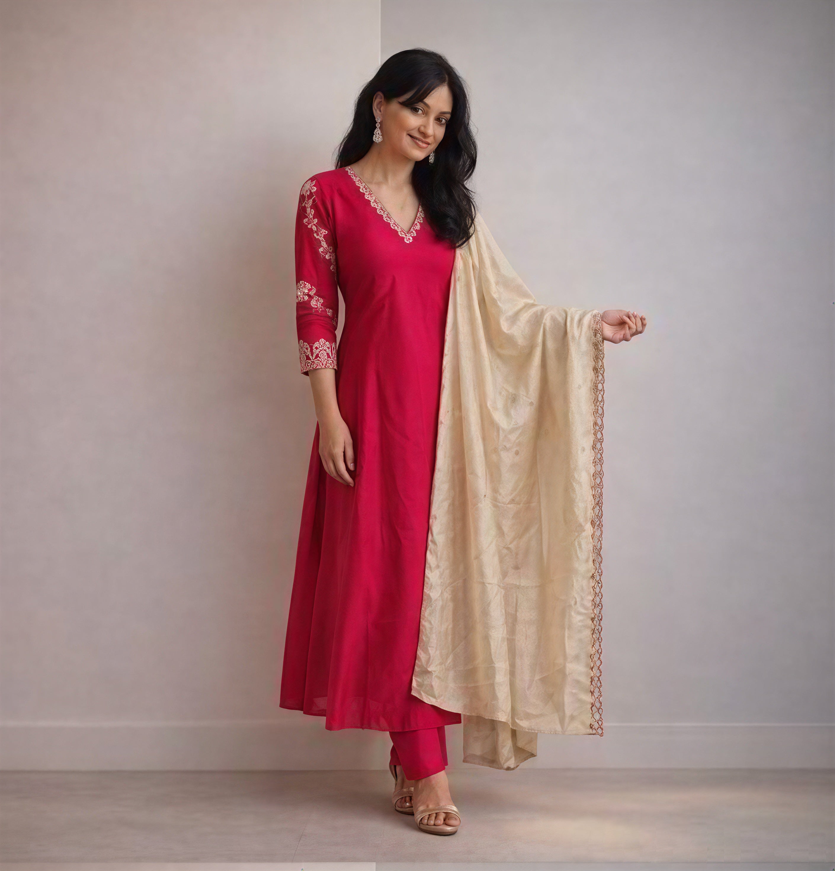 Red full set with duppata and work on sleeve