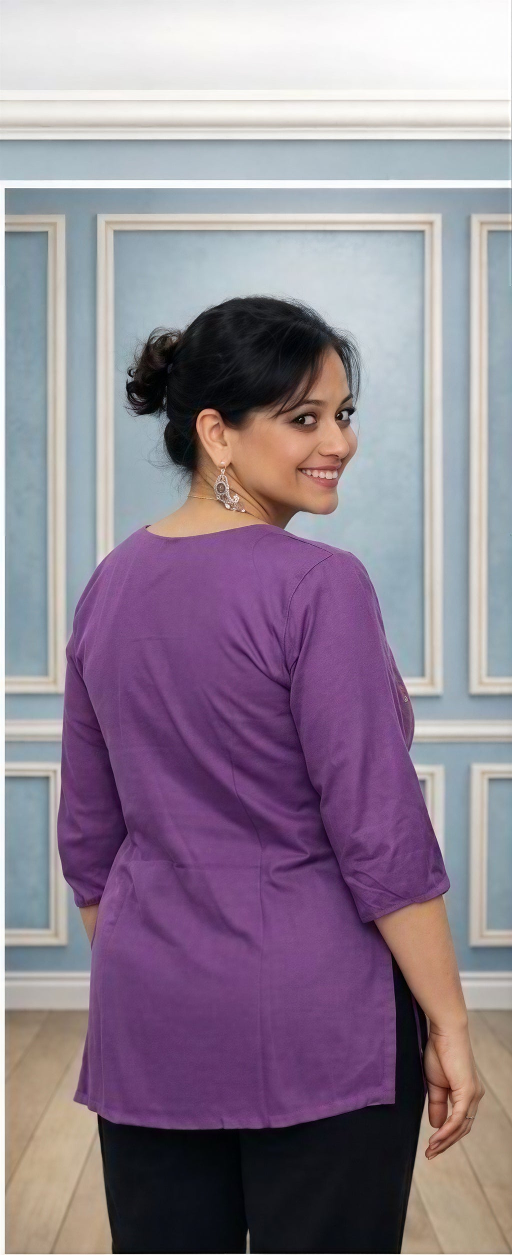 Purple half kurti with striped work desgin