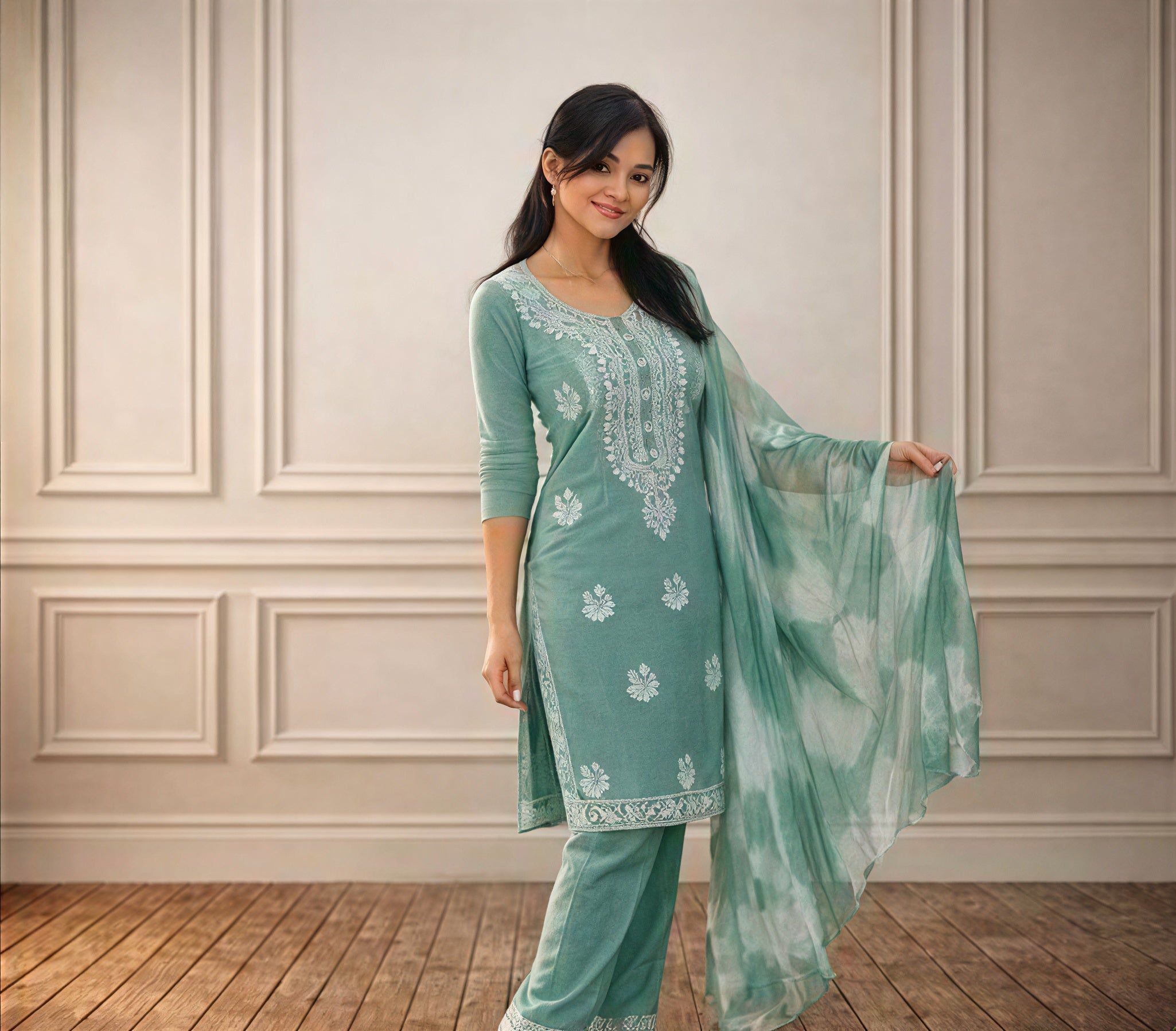 Light green full set kurti with kadai work
