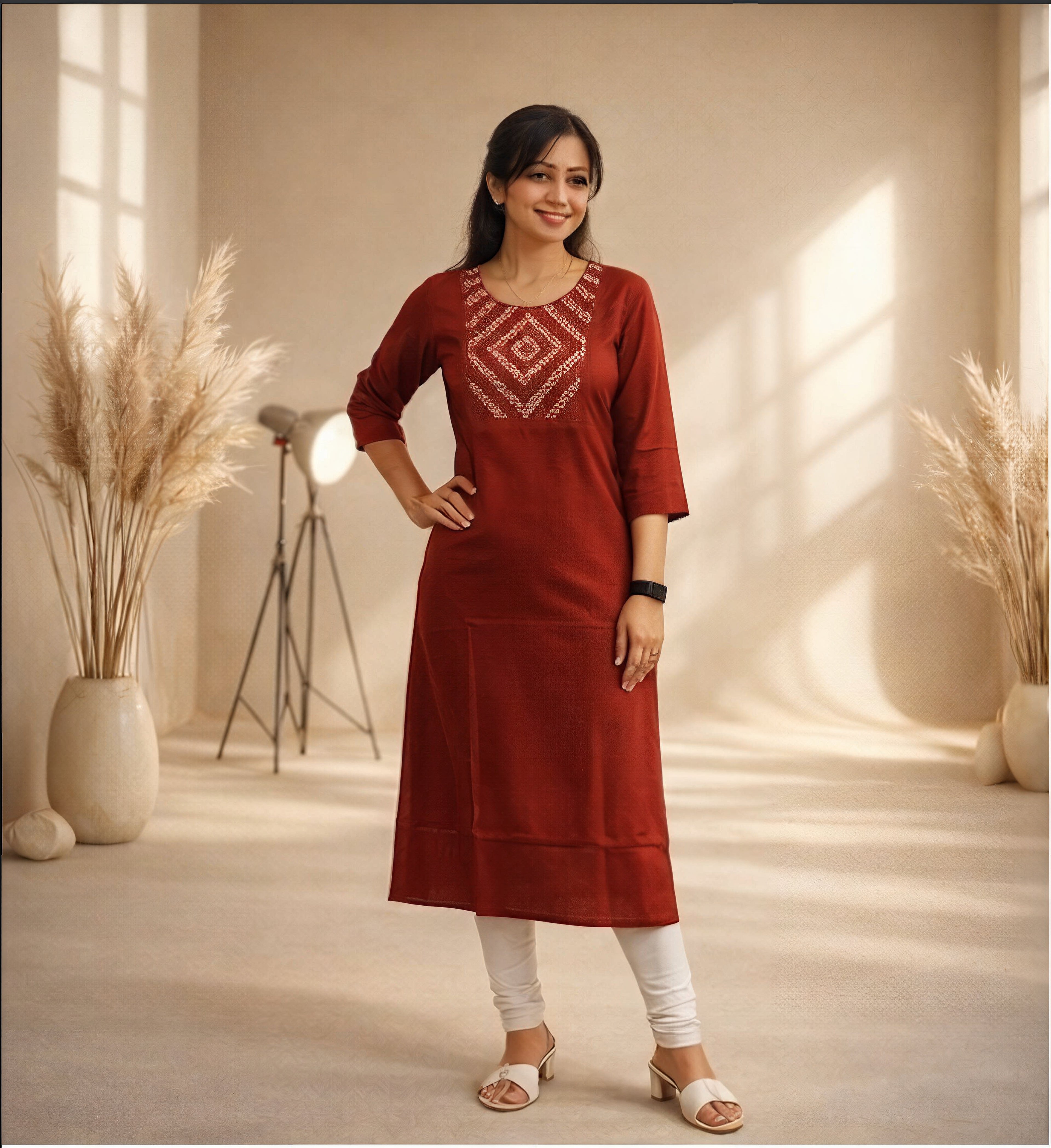 Red kurti with embroidery