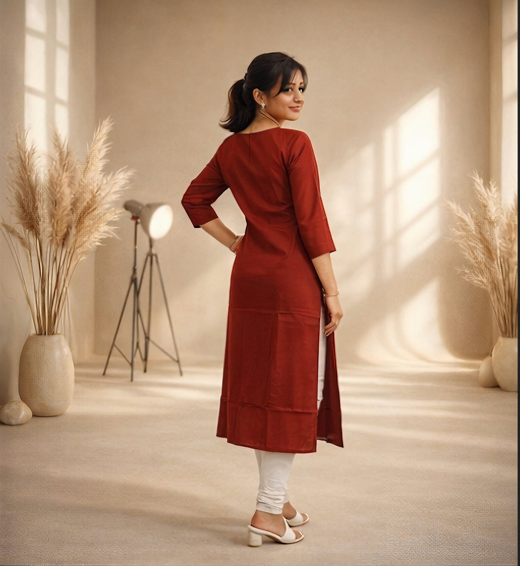 Red kurti with embroidery