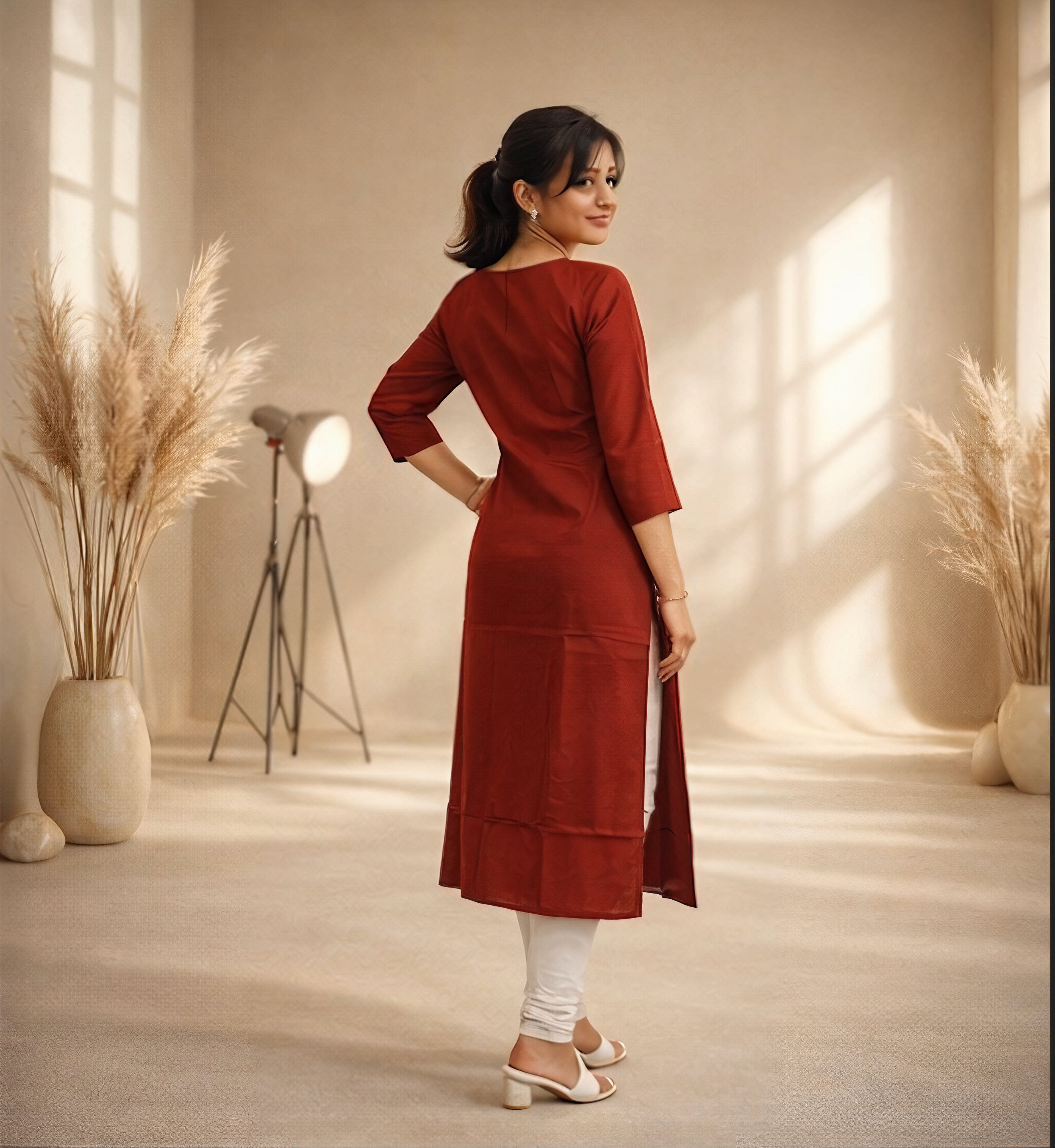 Red kurti with embroidery