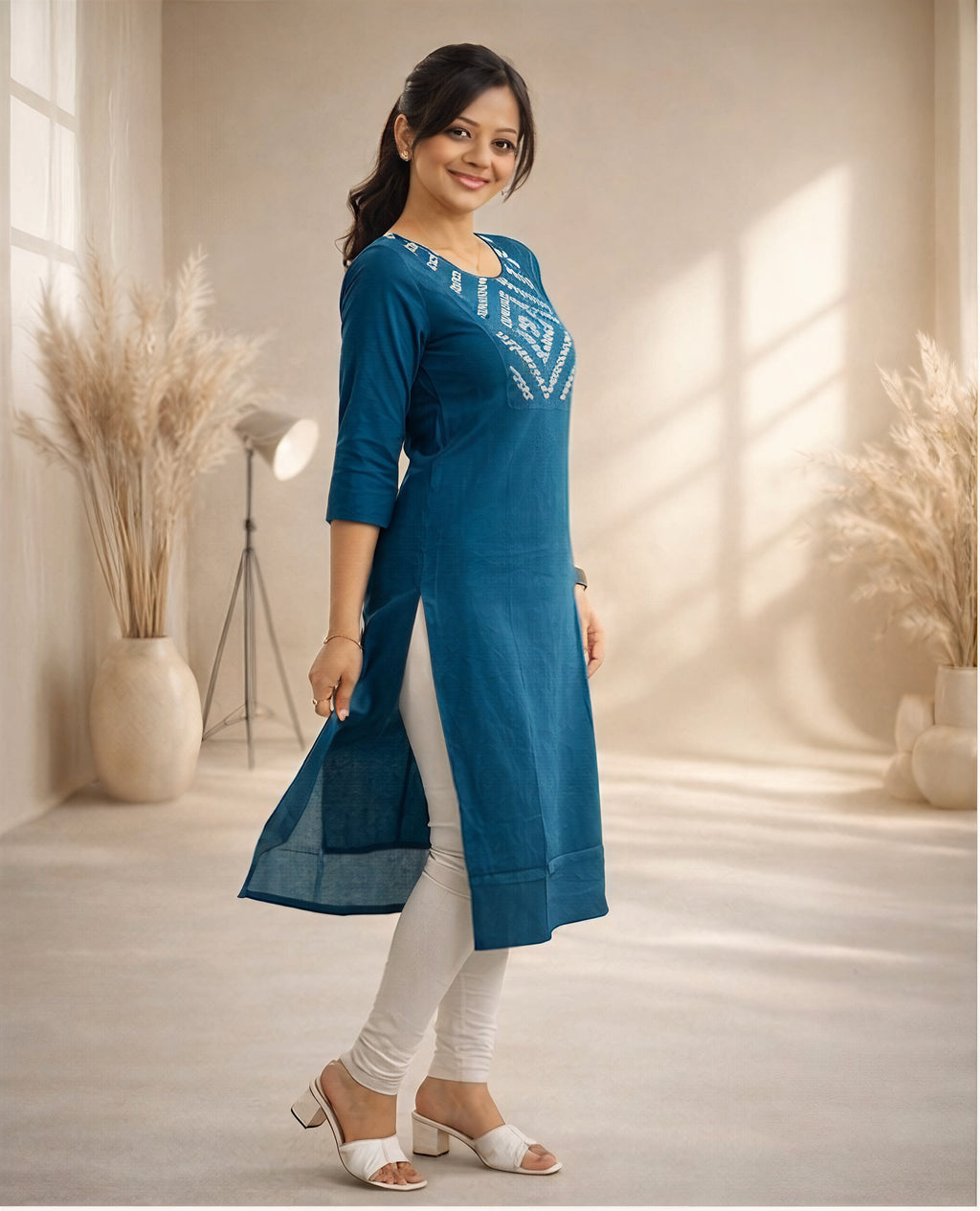 Blue kurti with embroidery