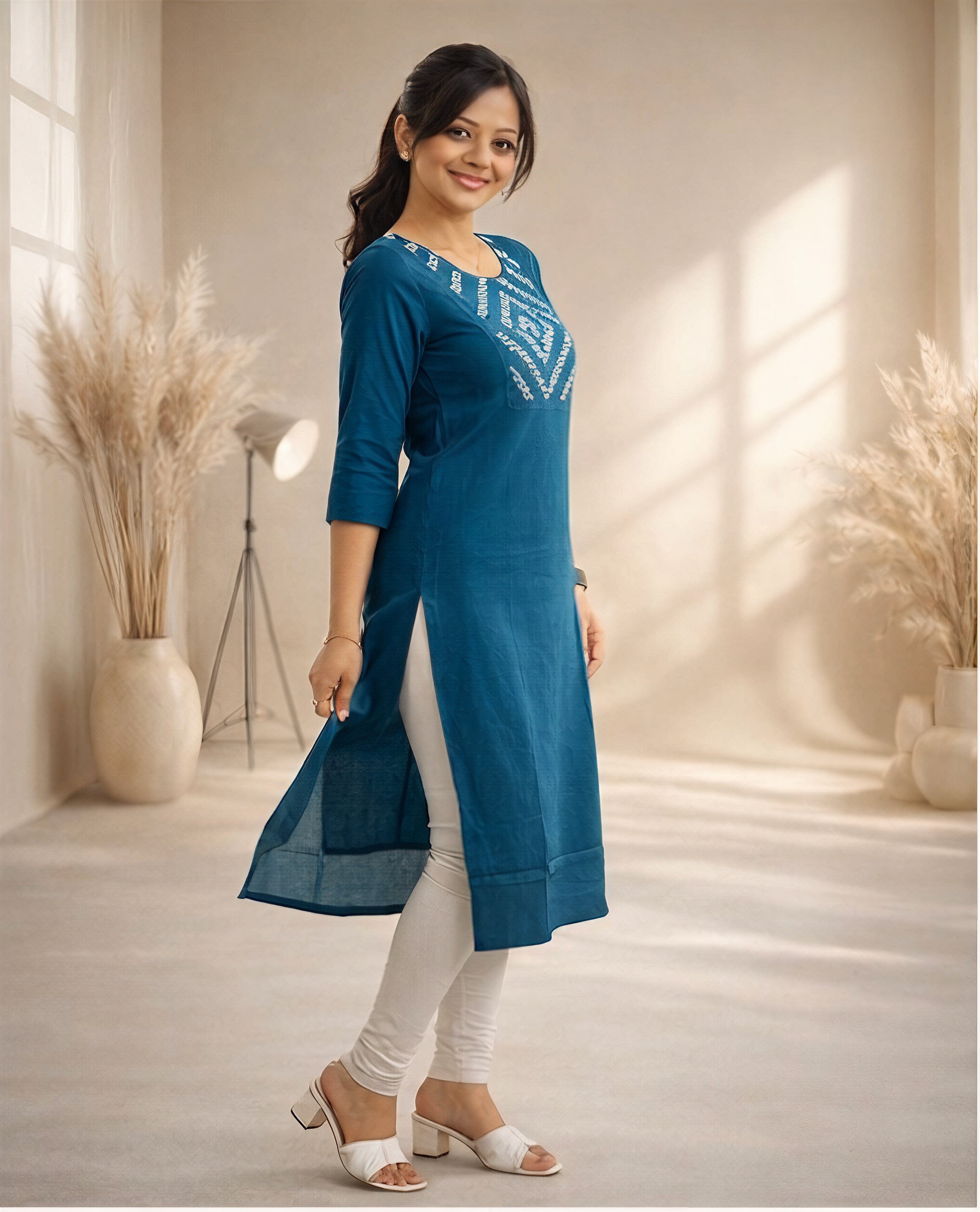 Blue kurti with embroidery