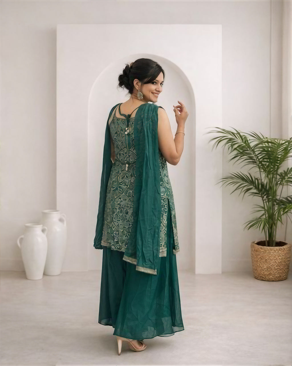 Green sararah with long kurti