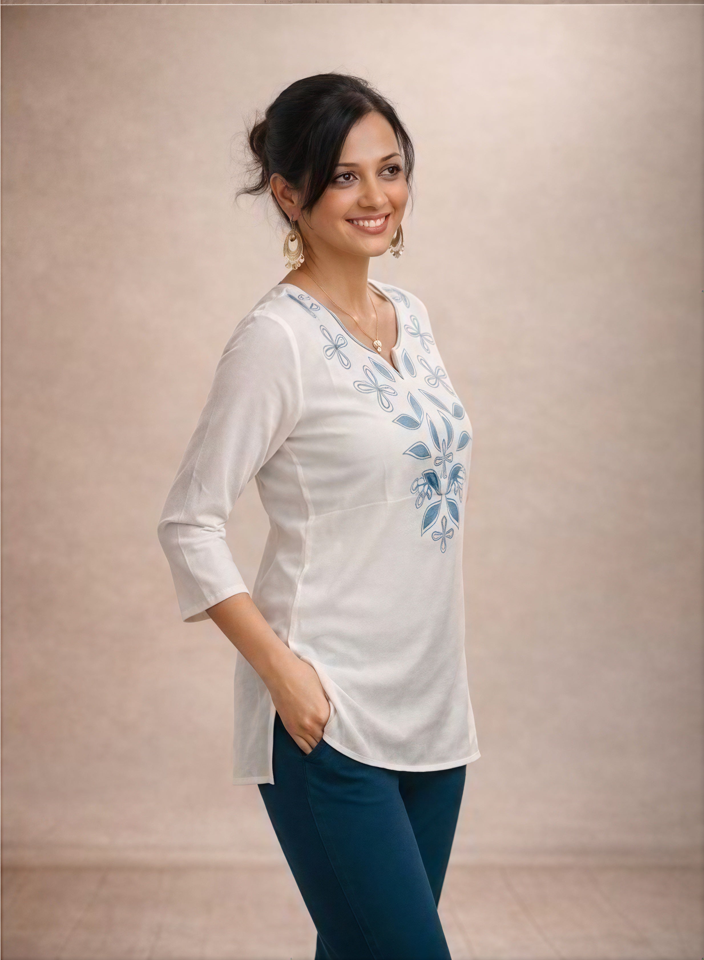 Short Kurti with Embroidery on neck