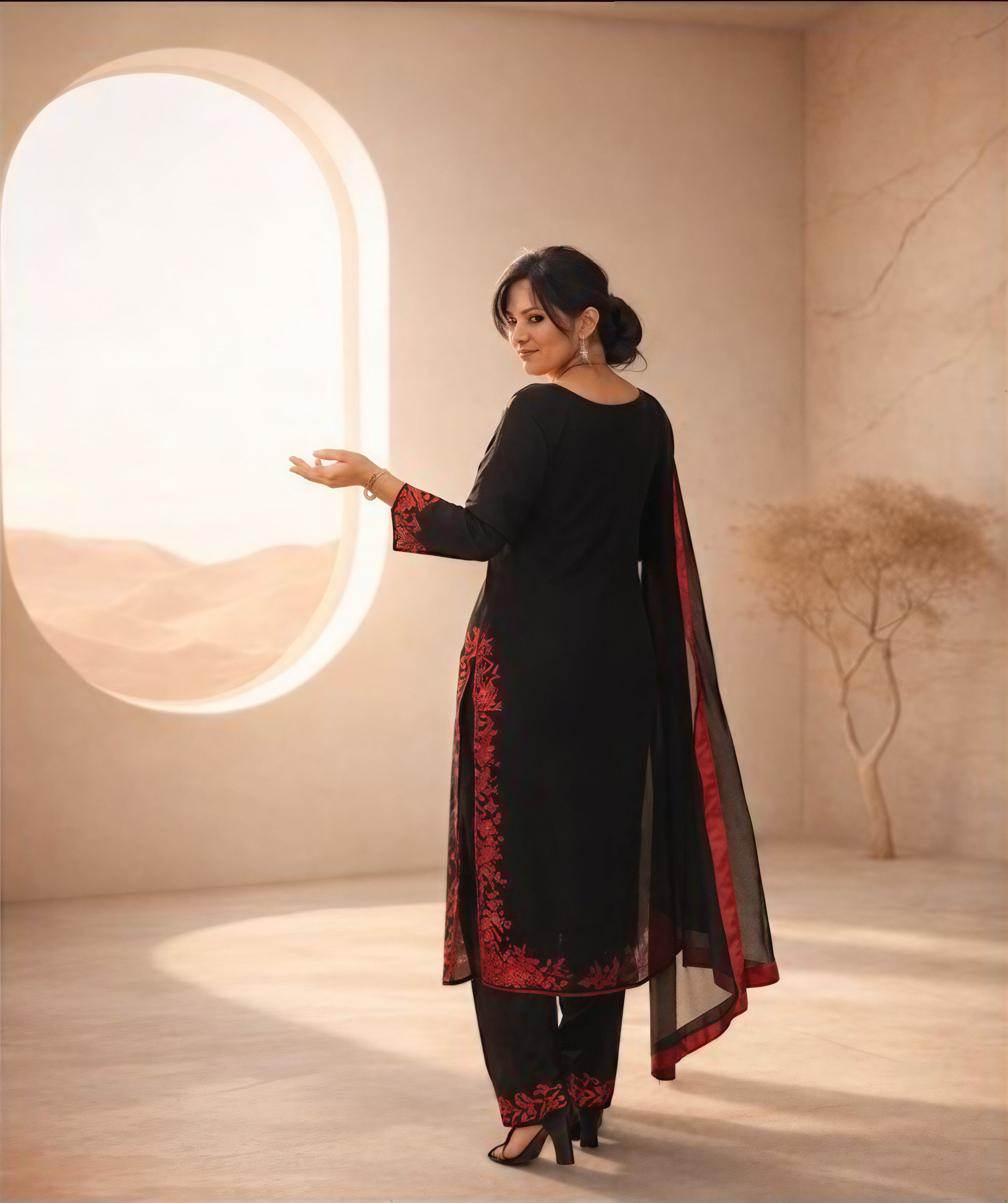 Black full set kurta with kadai work on neck