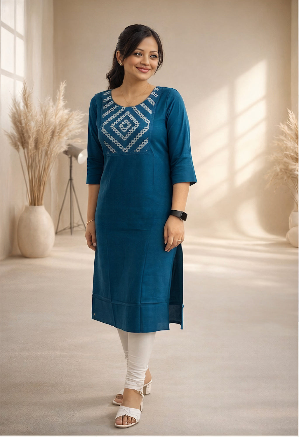 Blue kurti with embroidery