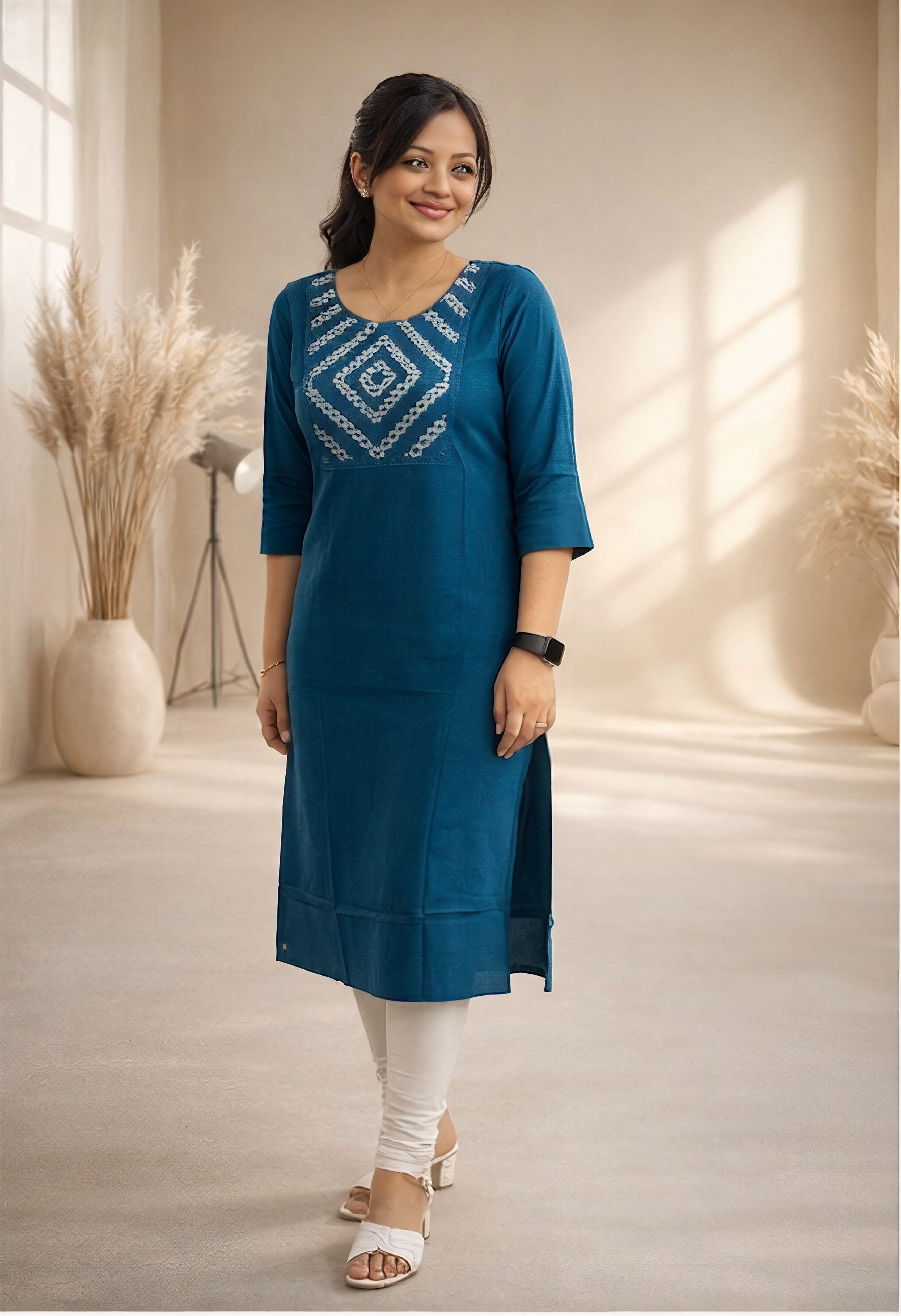 Blue kurti with embroidery