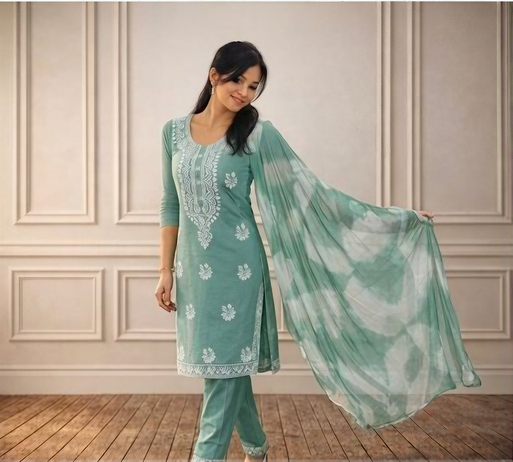 Light green full set kurti with kadai work