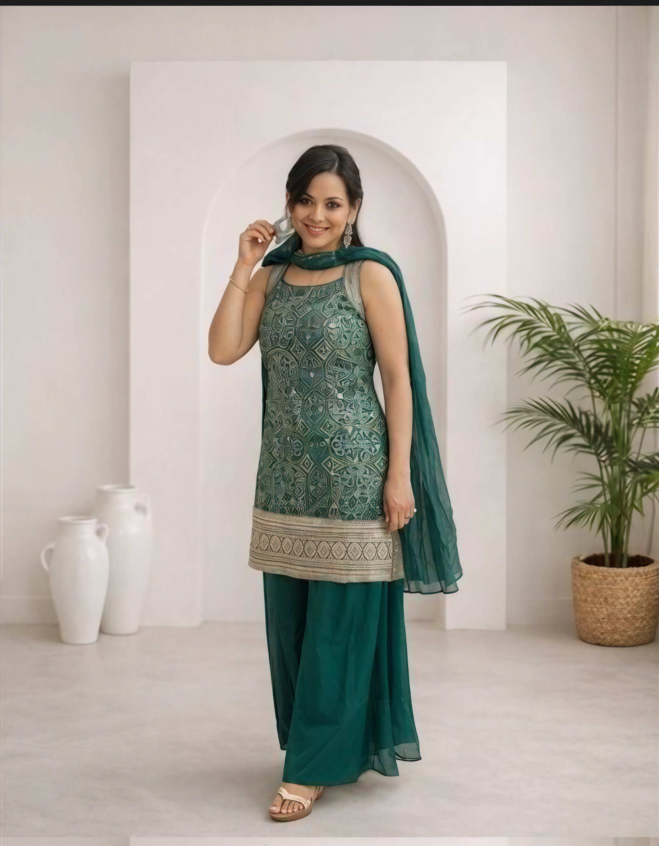 Green sararah with long kurti