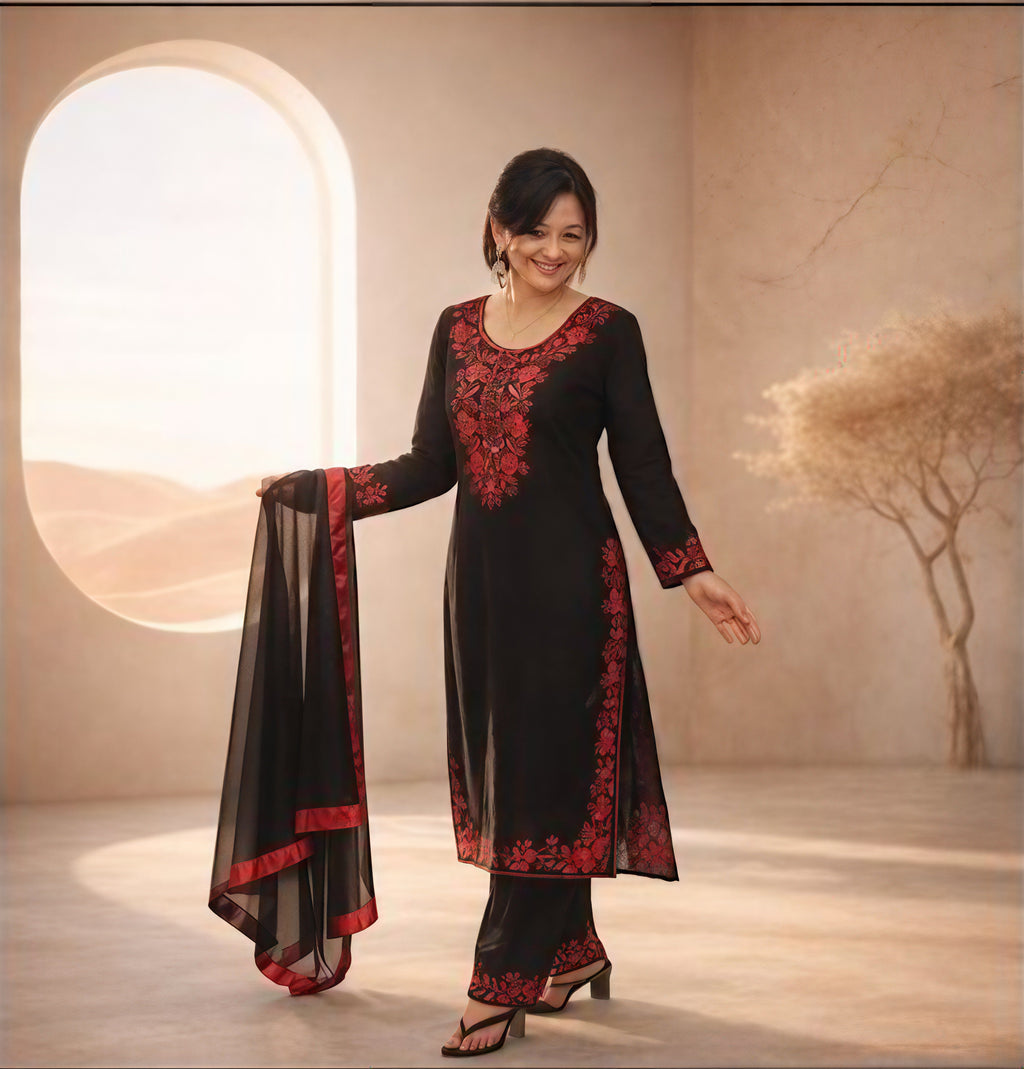 Black full set kurta with kadai work on neck