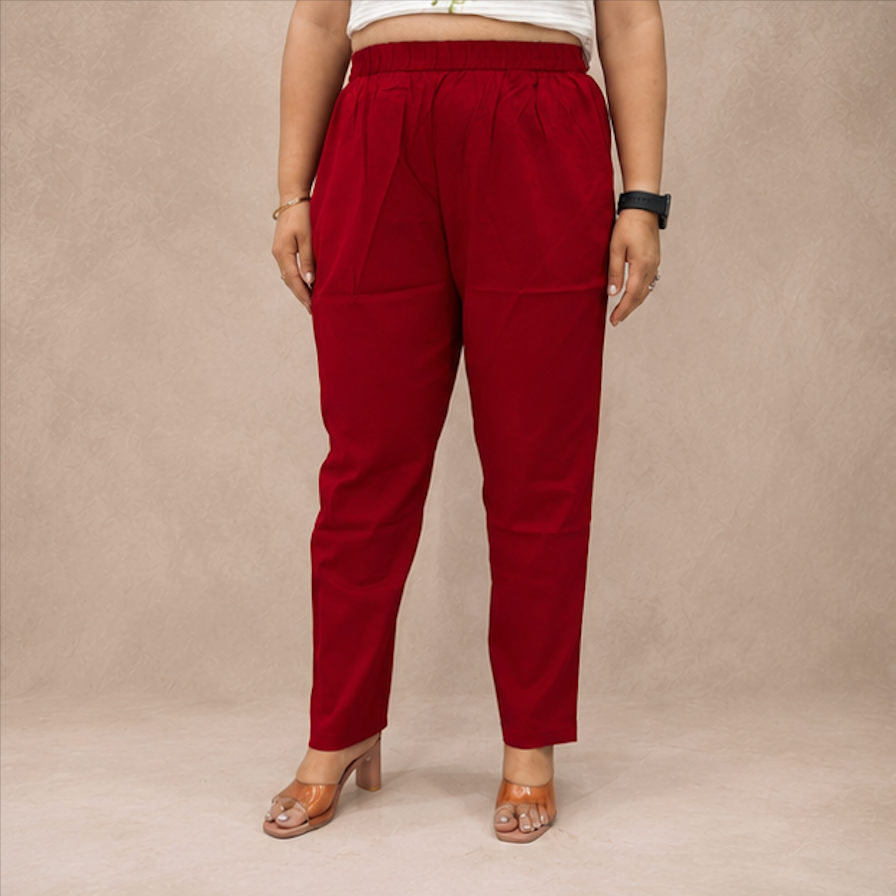 Casual mid-waist Red cotton pants