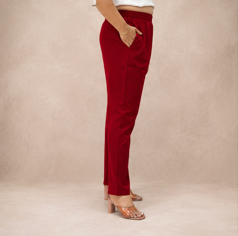 Casual mid-waist Red cotton pants