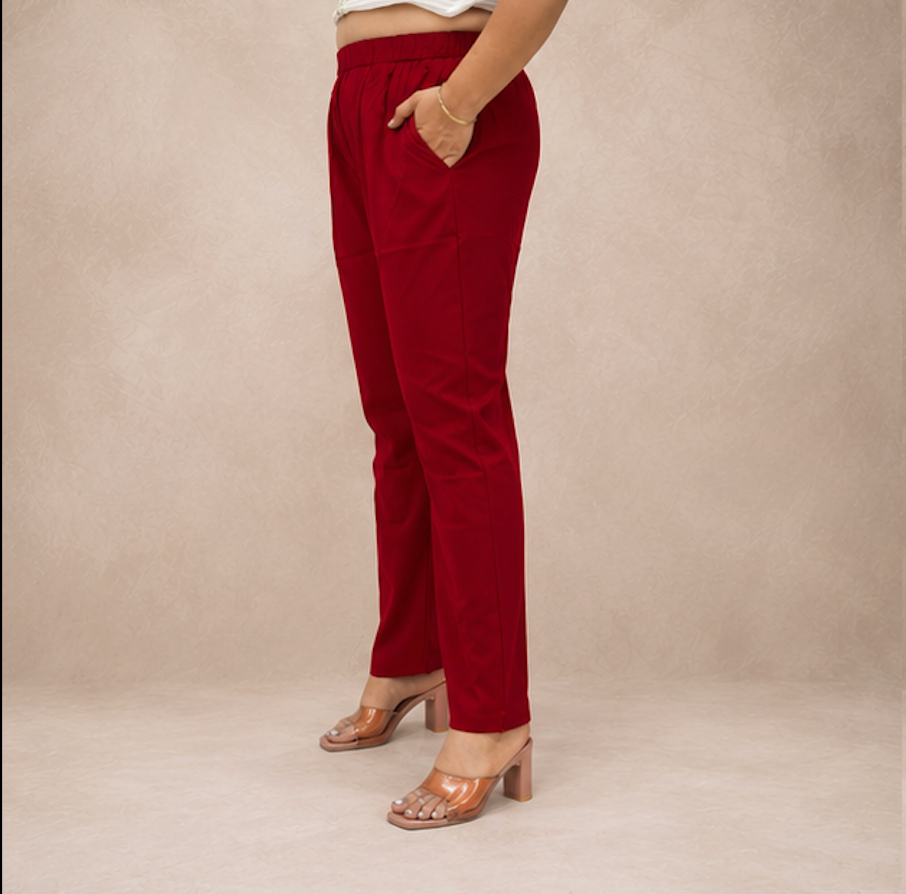 Casual mid-waist Red cotton pants