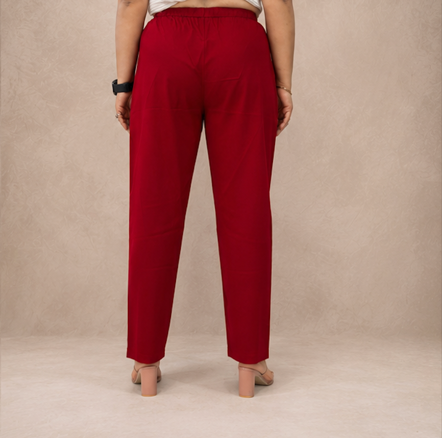 Casual mid-waist Red cotton pants