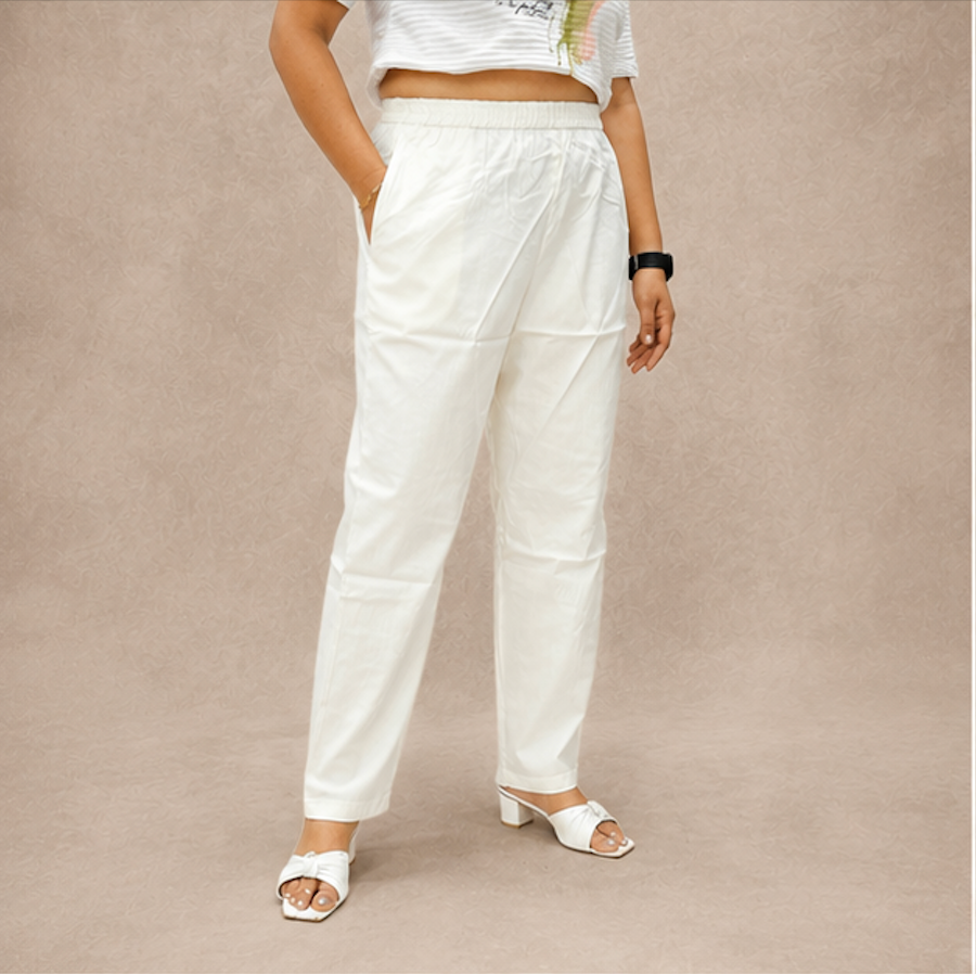 Casual mid-waist White cotton pants