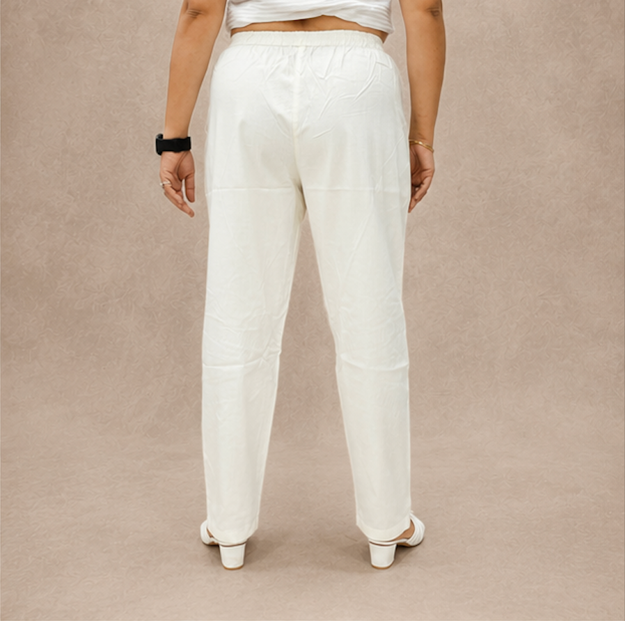 Casual mid-waist White cotton pants