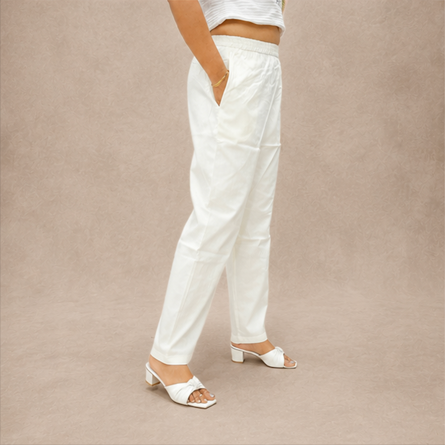 Casual mid-waist White cotton pants