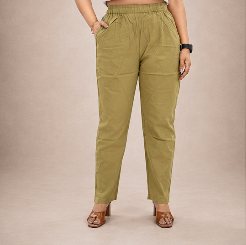 Casual mid-waist beige cotton Pants