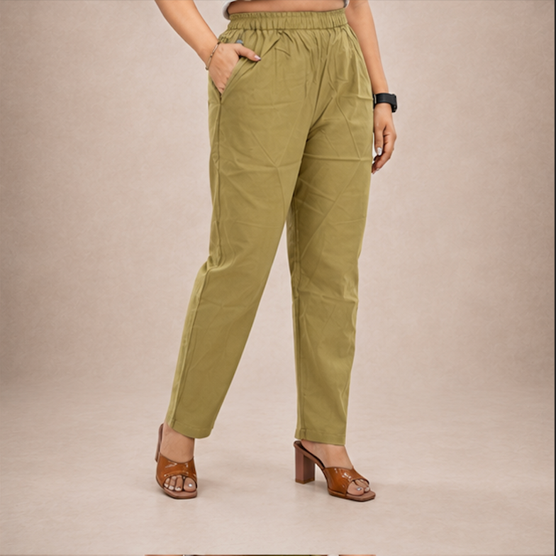 Casual mid-waist beige cotton Pants