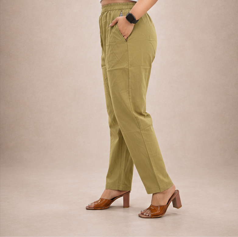 Casual mid-waist beige cotton Pants