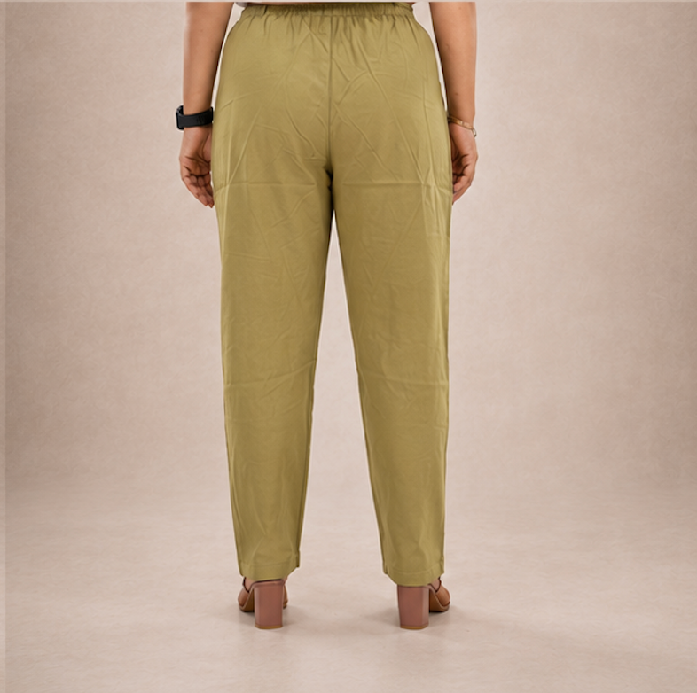 Casual mid-waist beige cotton Pants
