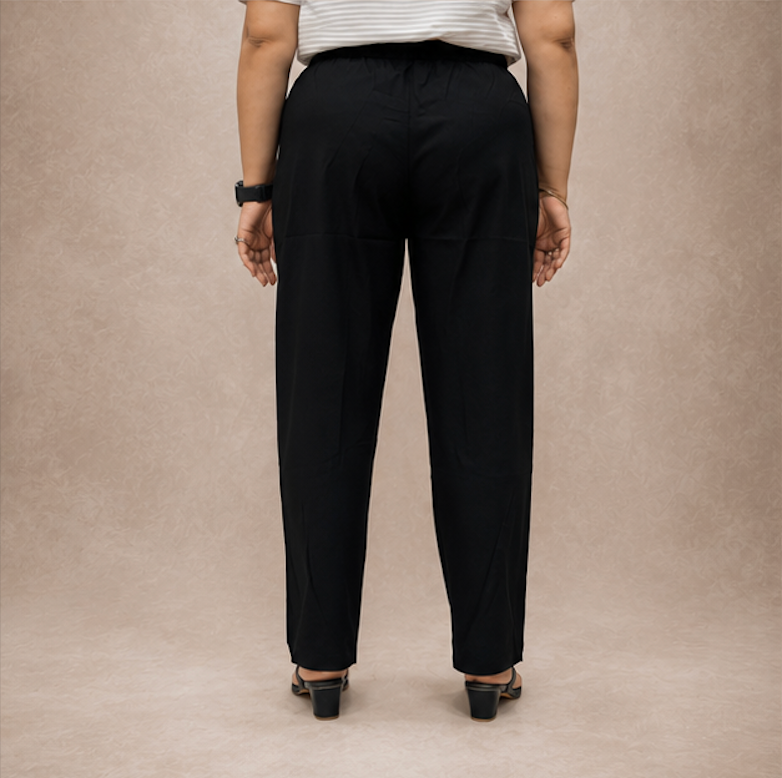 Casual mid-waist Black cotton Pants