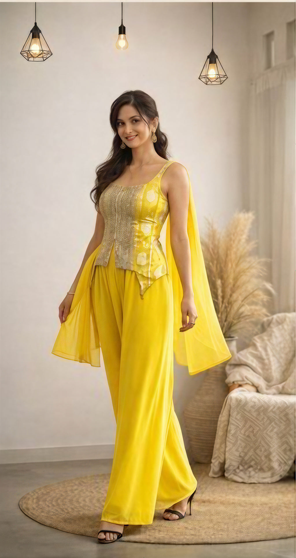 Yellow full set sararah with short  top