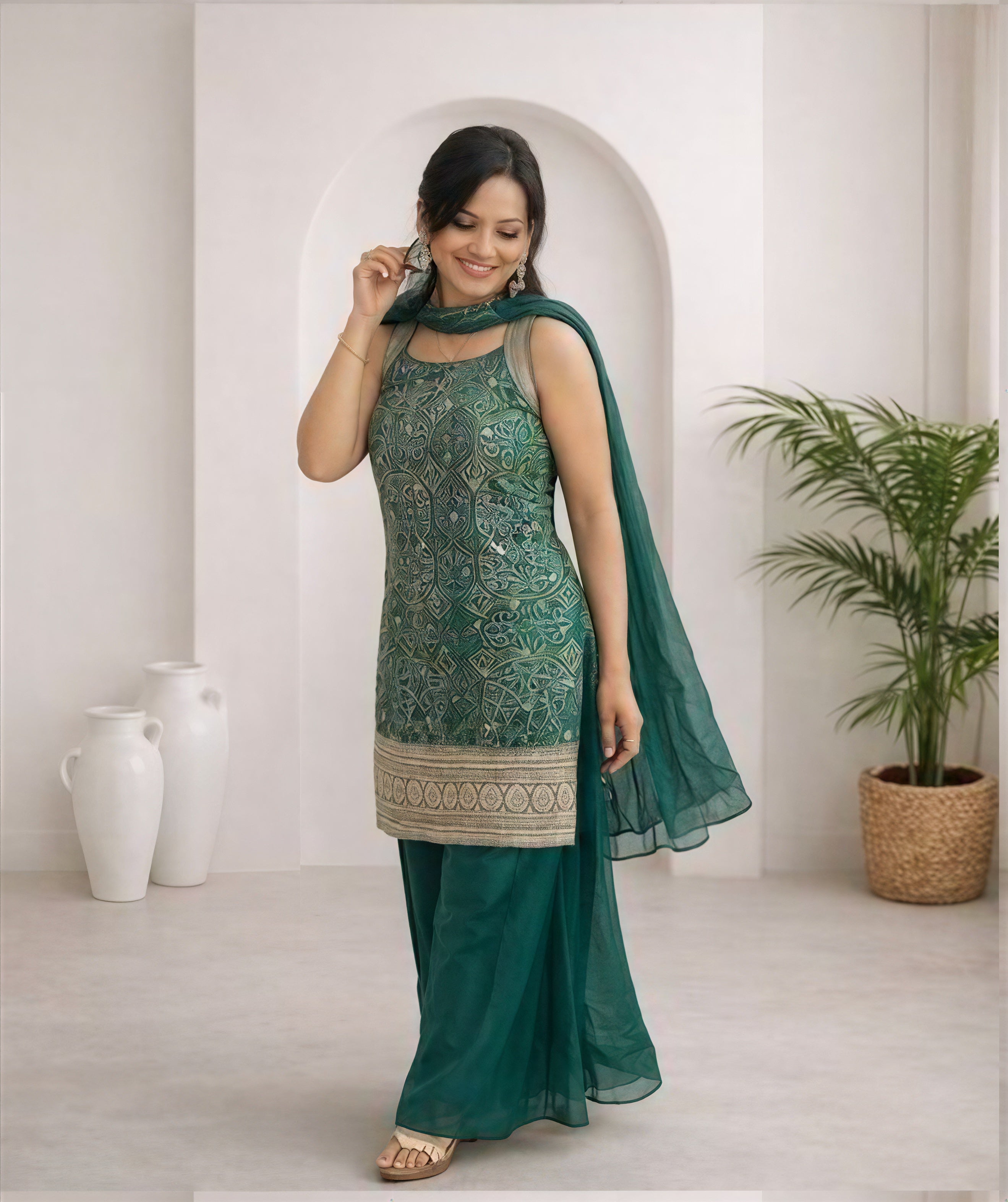 Green sararah with long kurti