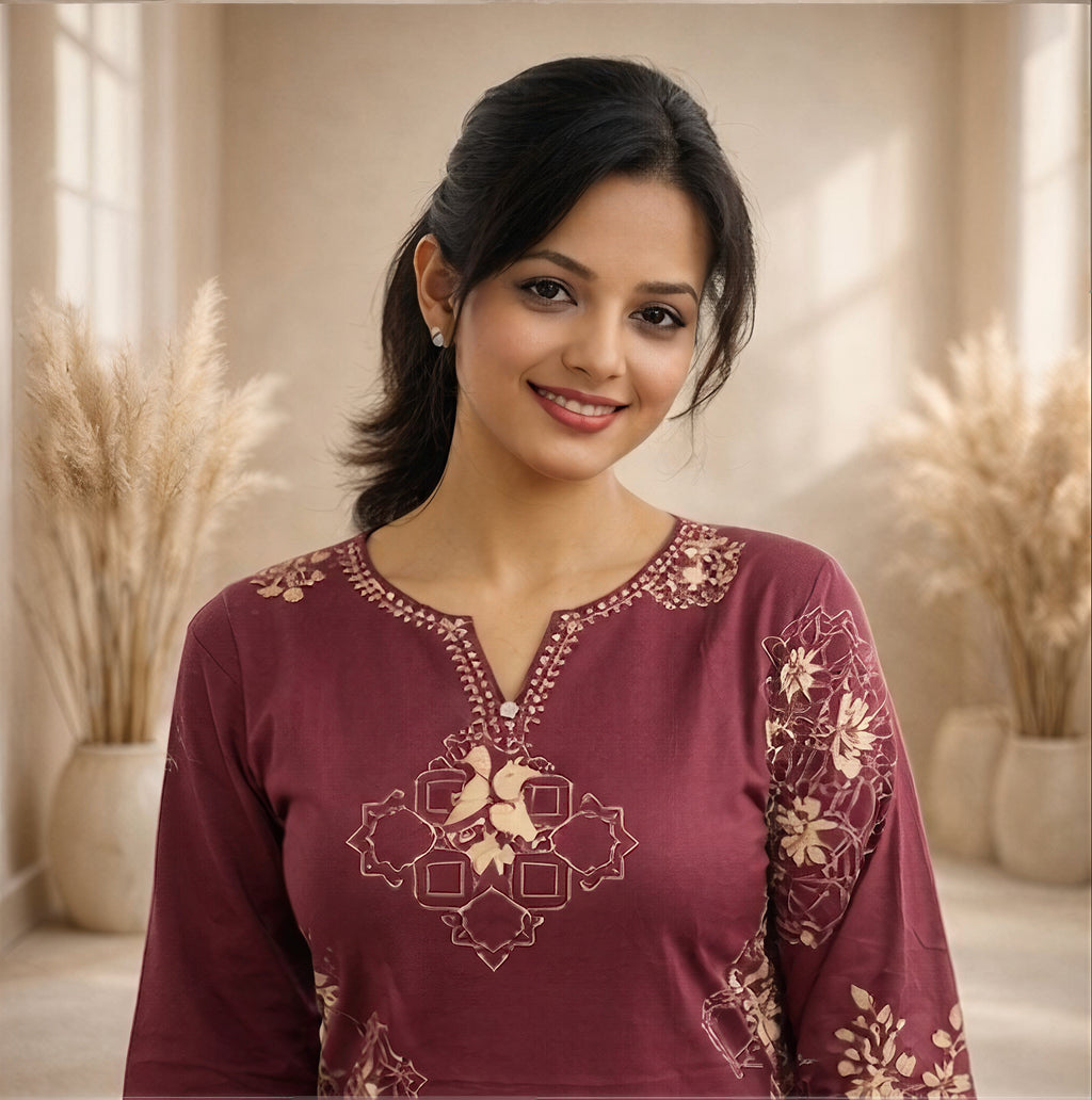 Royal Plum – Geometric Print Kurti