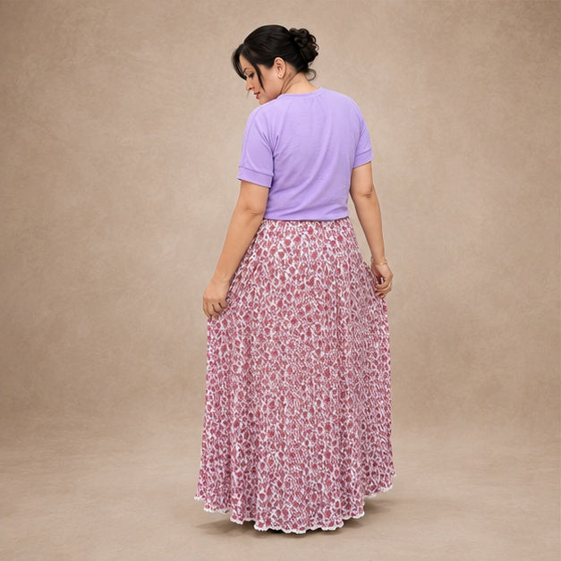 Pink floral printed long skirt