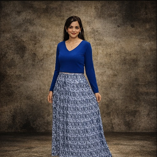 Light blue printed long skirt