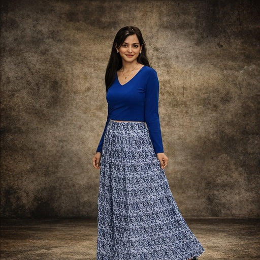 Light blue printed long skirt