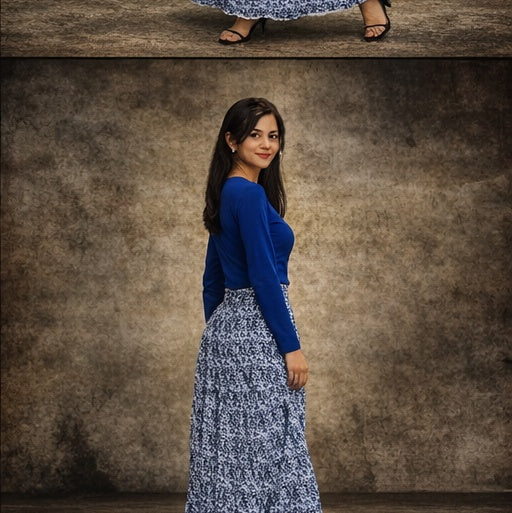 Light blue printed long skirt