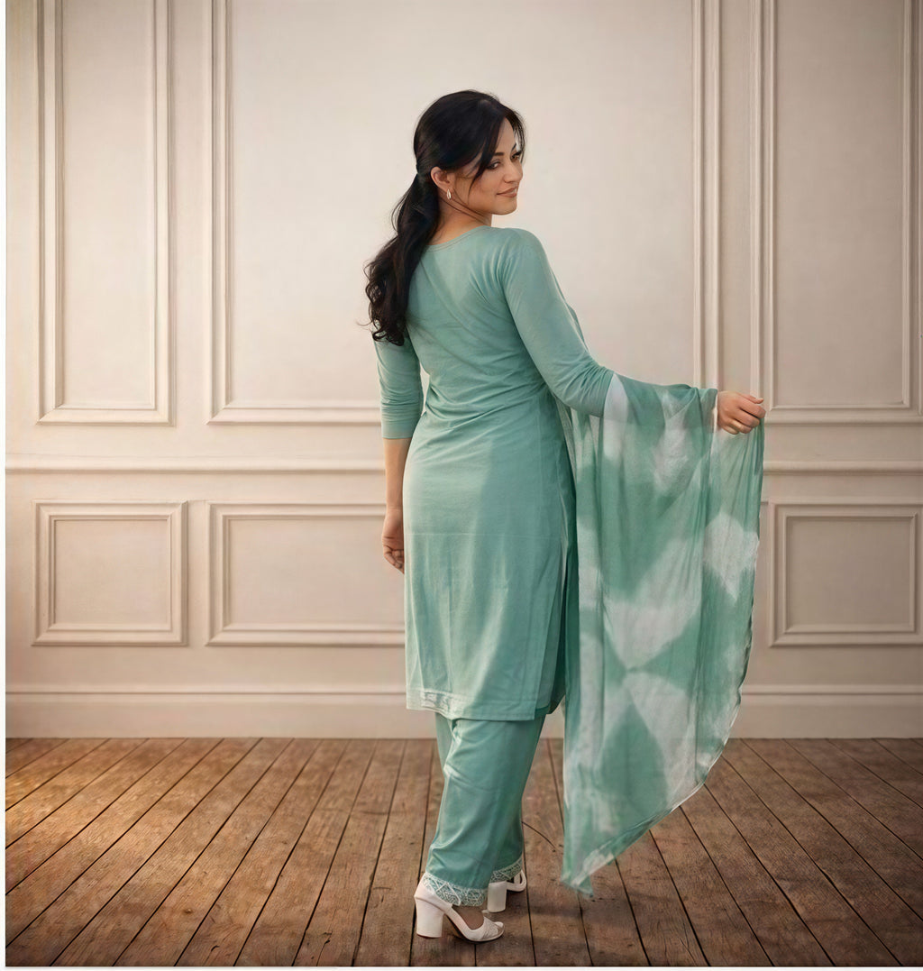 Light green full set kurti with kadai work