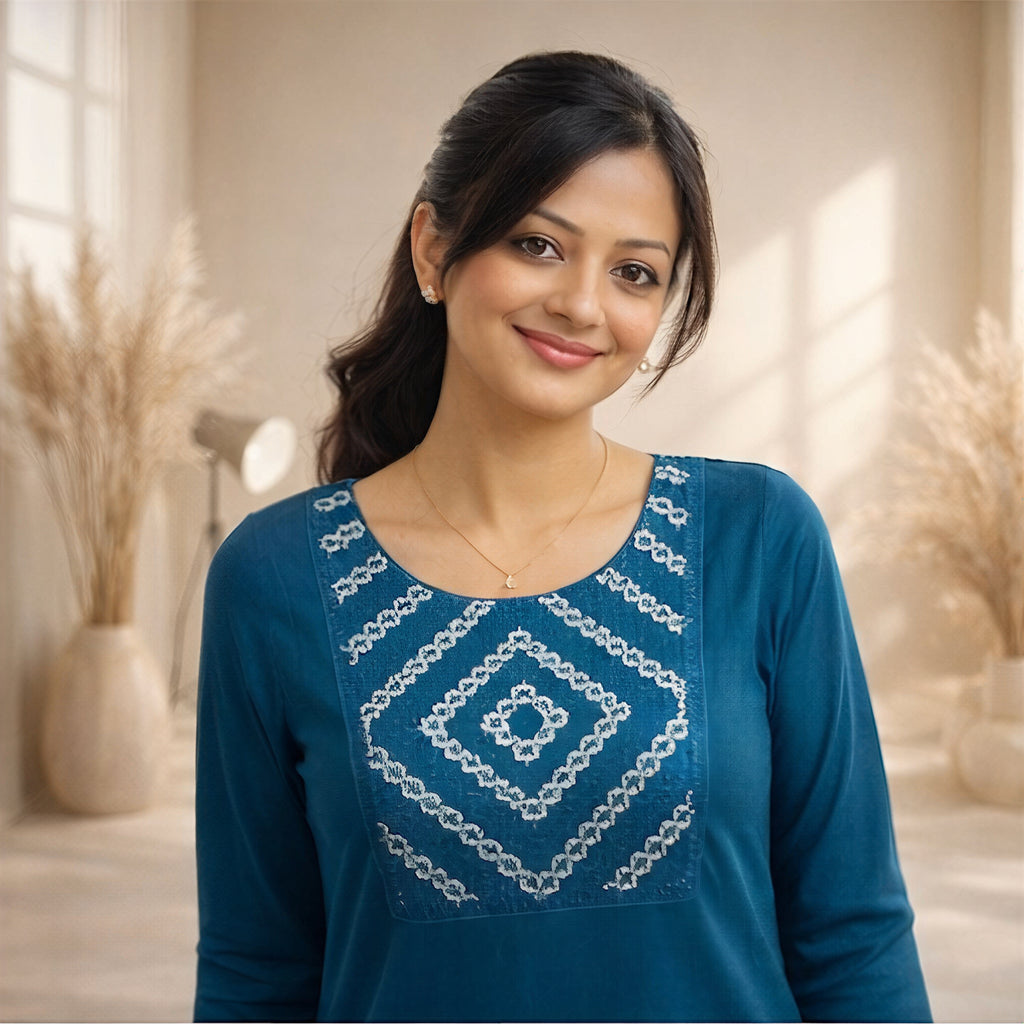 Blue kurti with embroidery