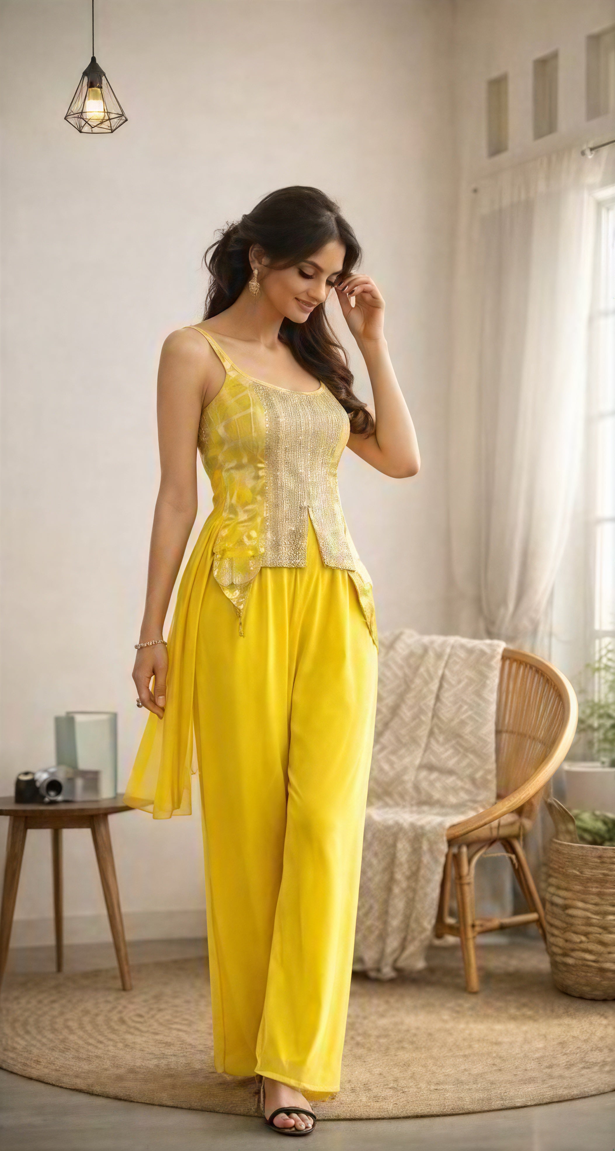 Yellow full set sararah with short  top