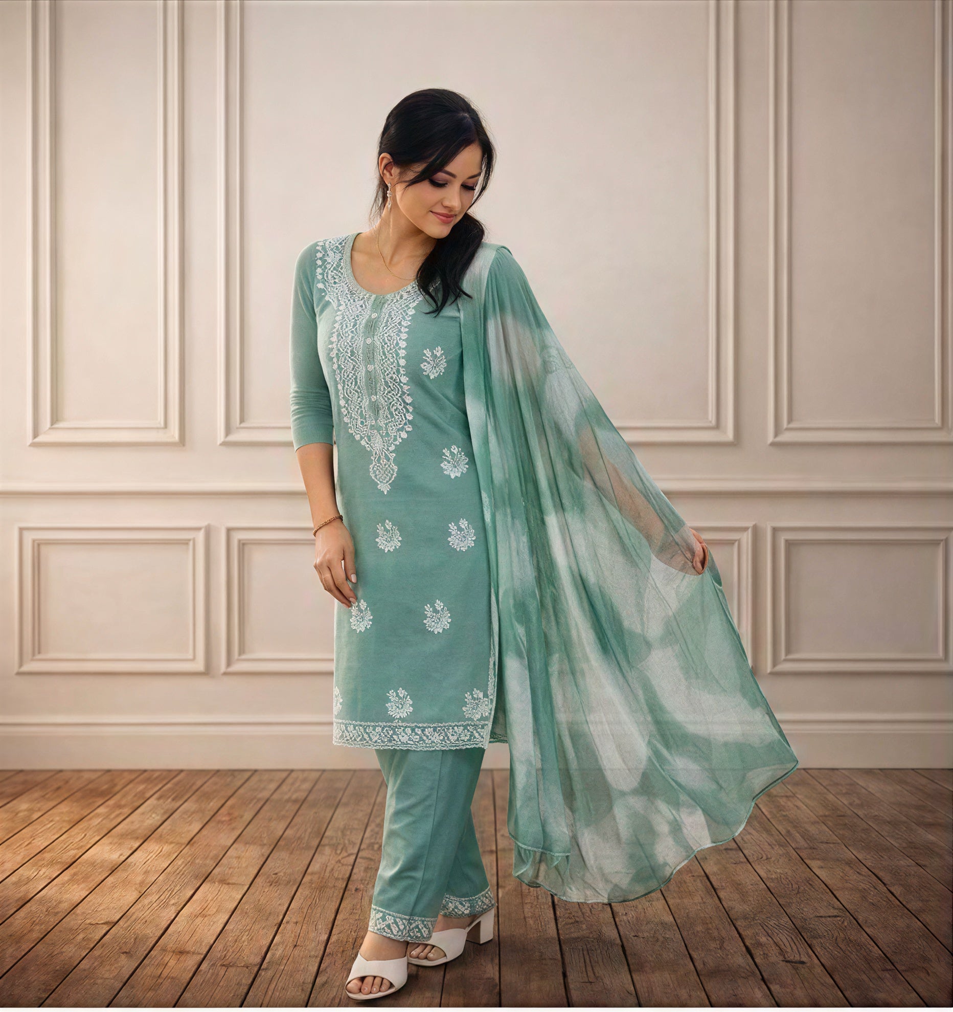 Light green full set kurti with kadai work