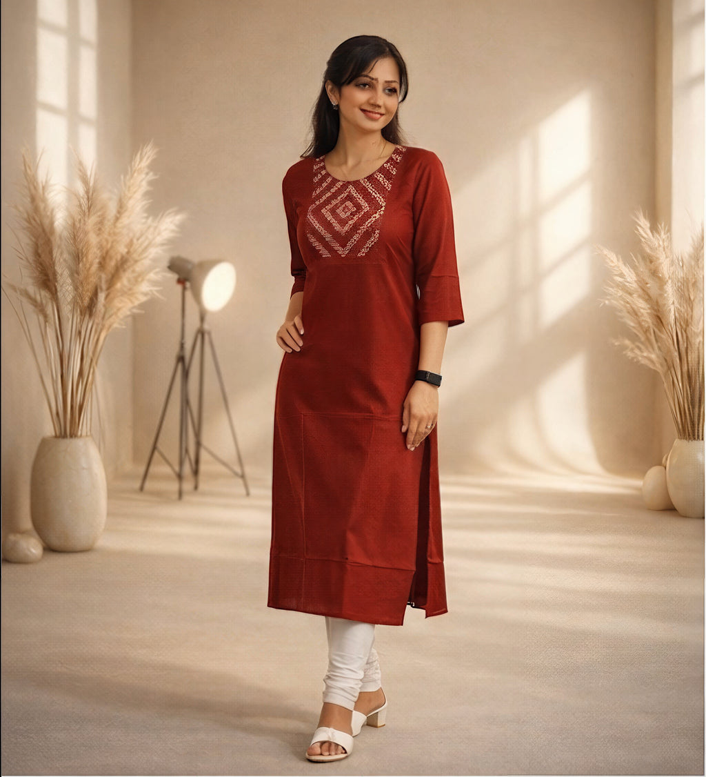 Red kurti with embroidery