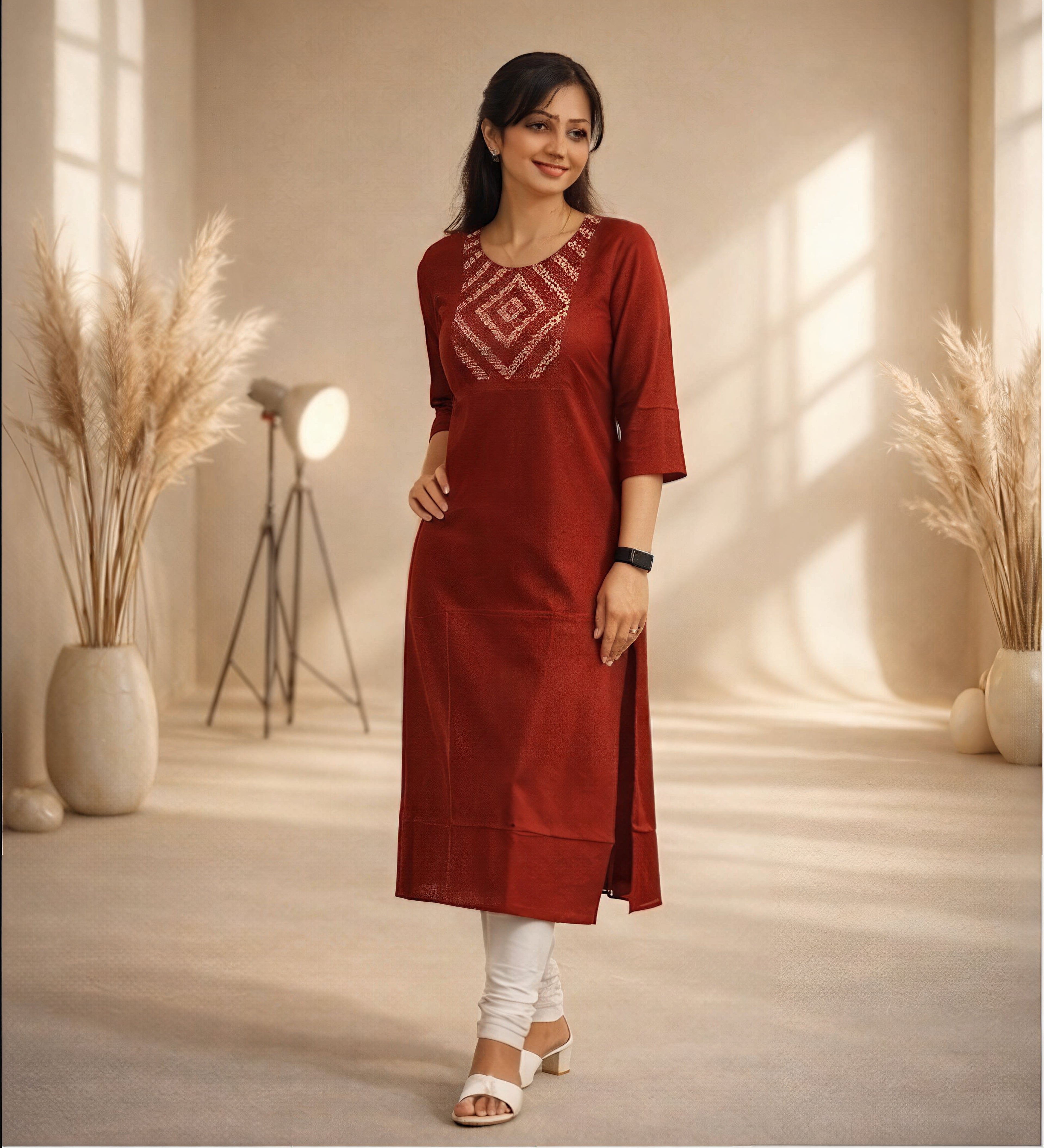 Red kurti with embroidery