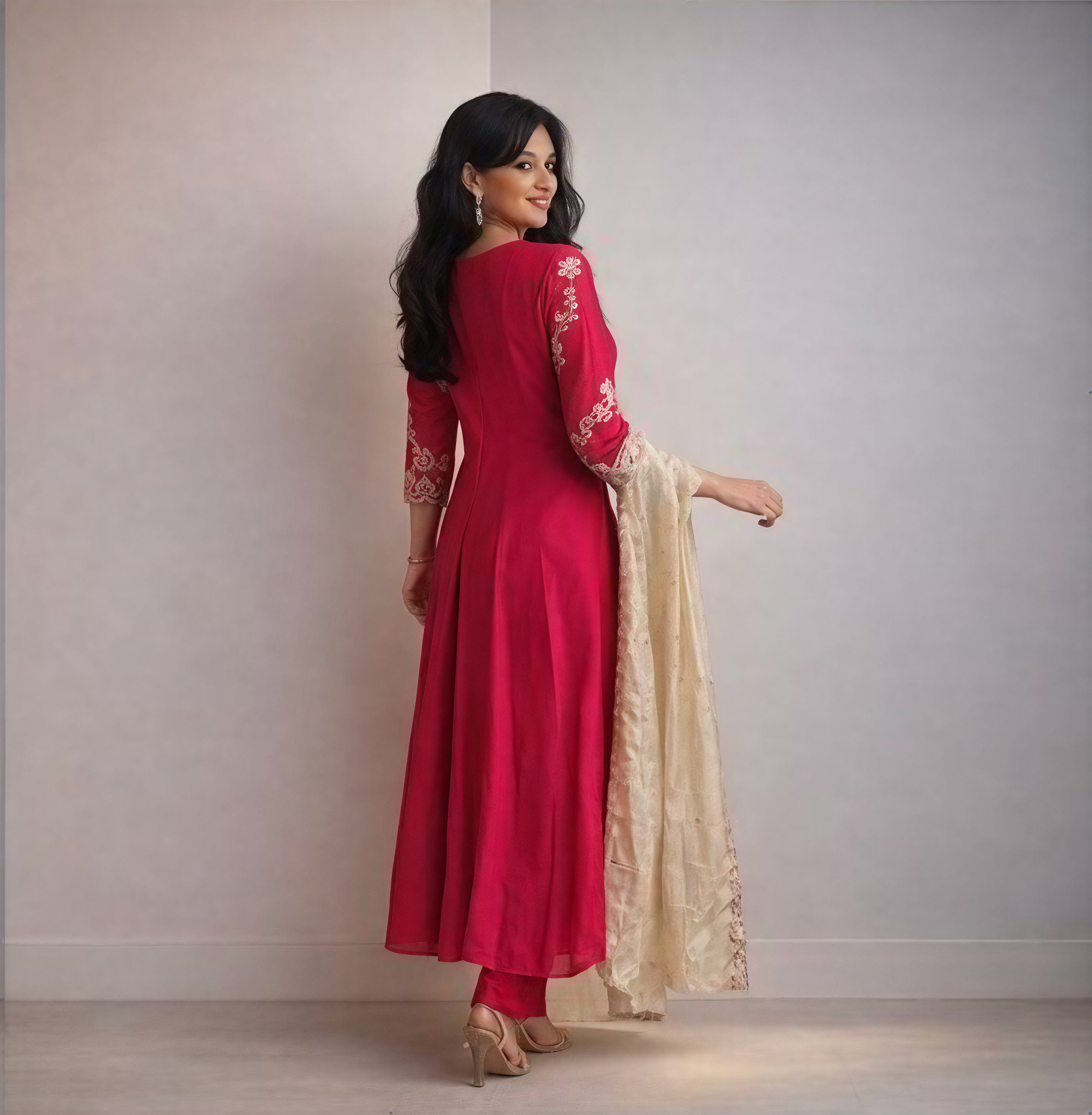 Red full set with duppata and work on sleeve