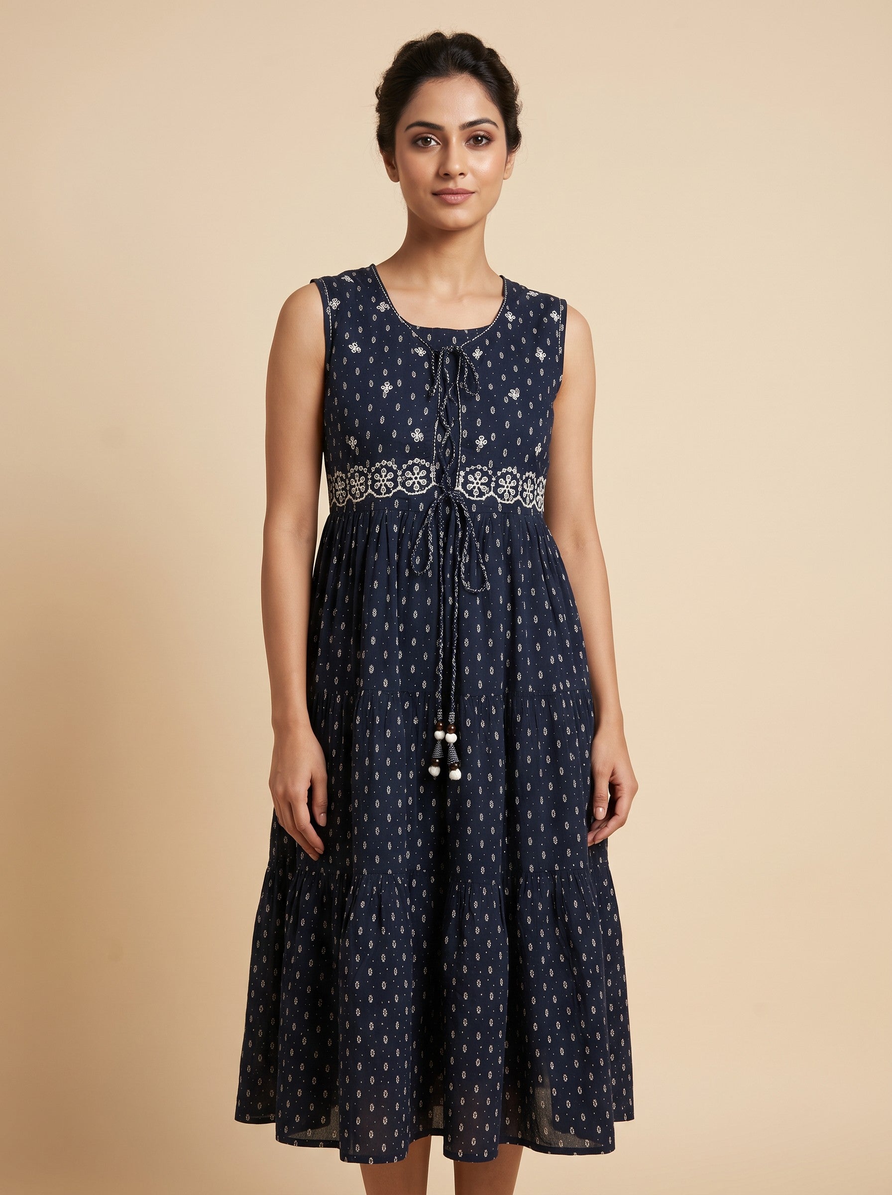 GLAMIRE FASHION Black Printed Sleeveless Frill One Piece Kurti – image 1