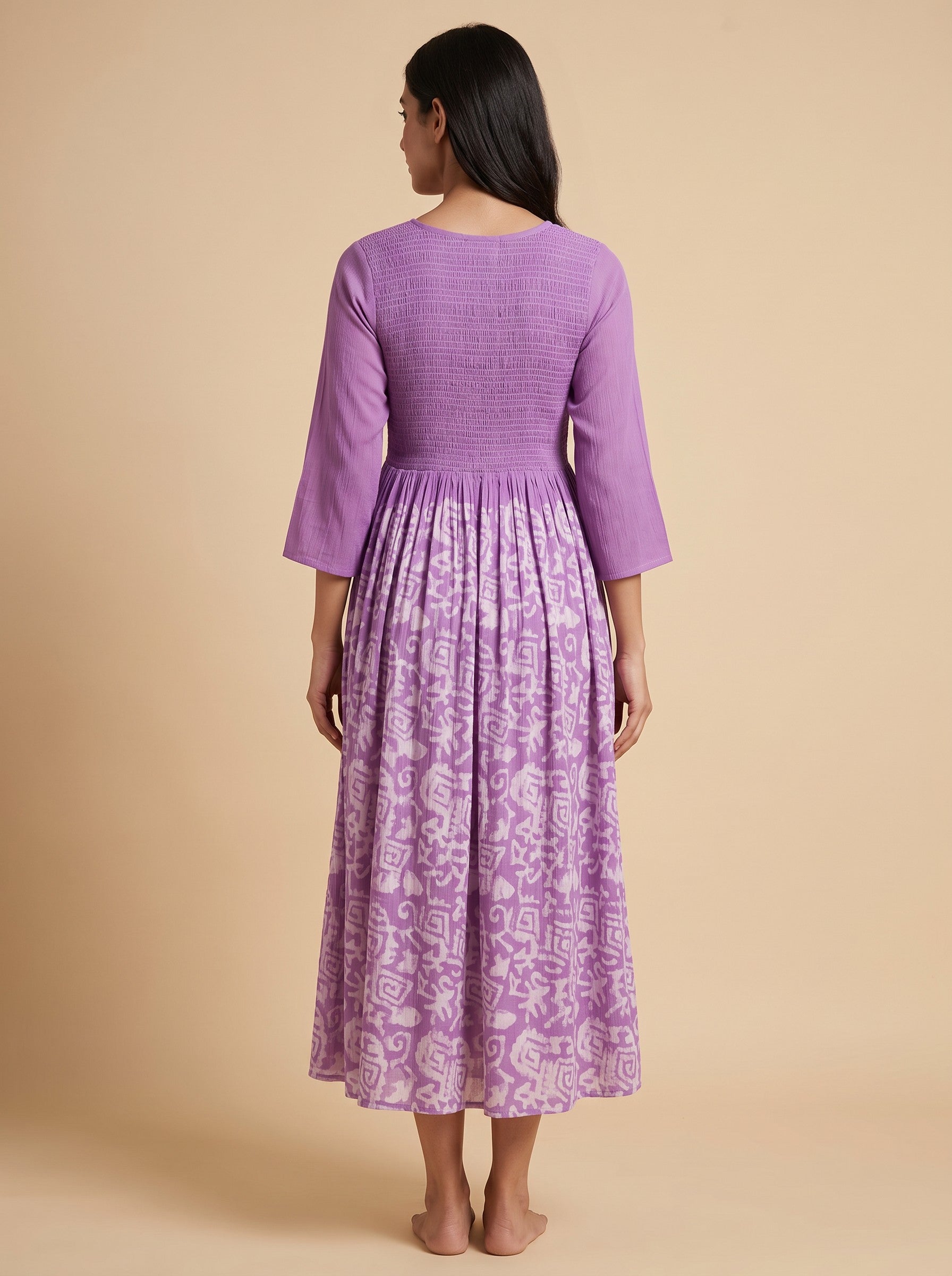 GLAMIRE FASHION Purple Abstract Print Rayon Flared Maxi Dress – image 3